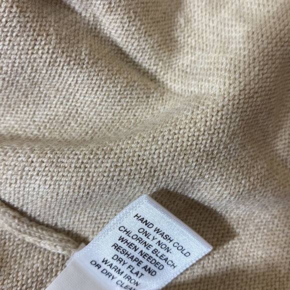 Banana Republic Tan Beige Cotton Knit Open Front Cardigan Lace Crochet Trim XS - Picture 14 of 14